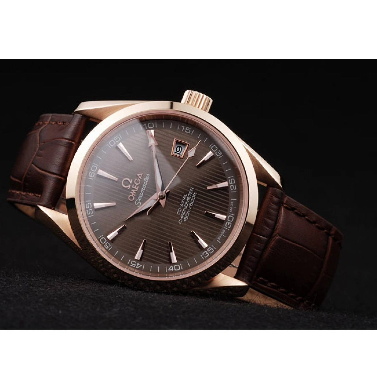 1014 Omega Swiss Seamaster Railmaster Brown Strap Brown Striped Dial